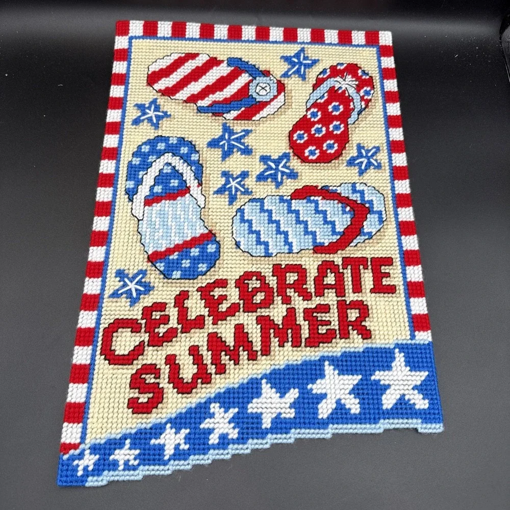 Plastic Canvas July Wall Decor Completed Independence Day 12 X 18
